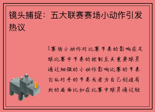 镜头捕捉：五大联赛赛场小动作引发热议